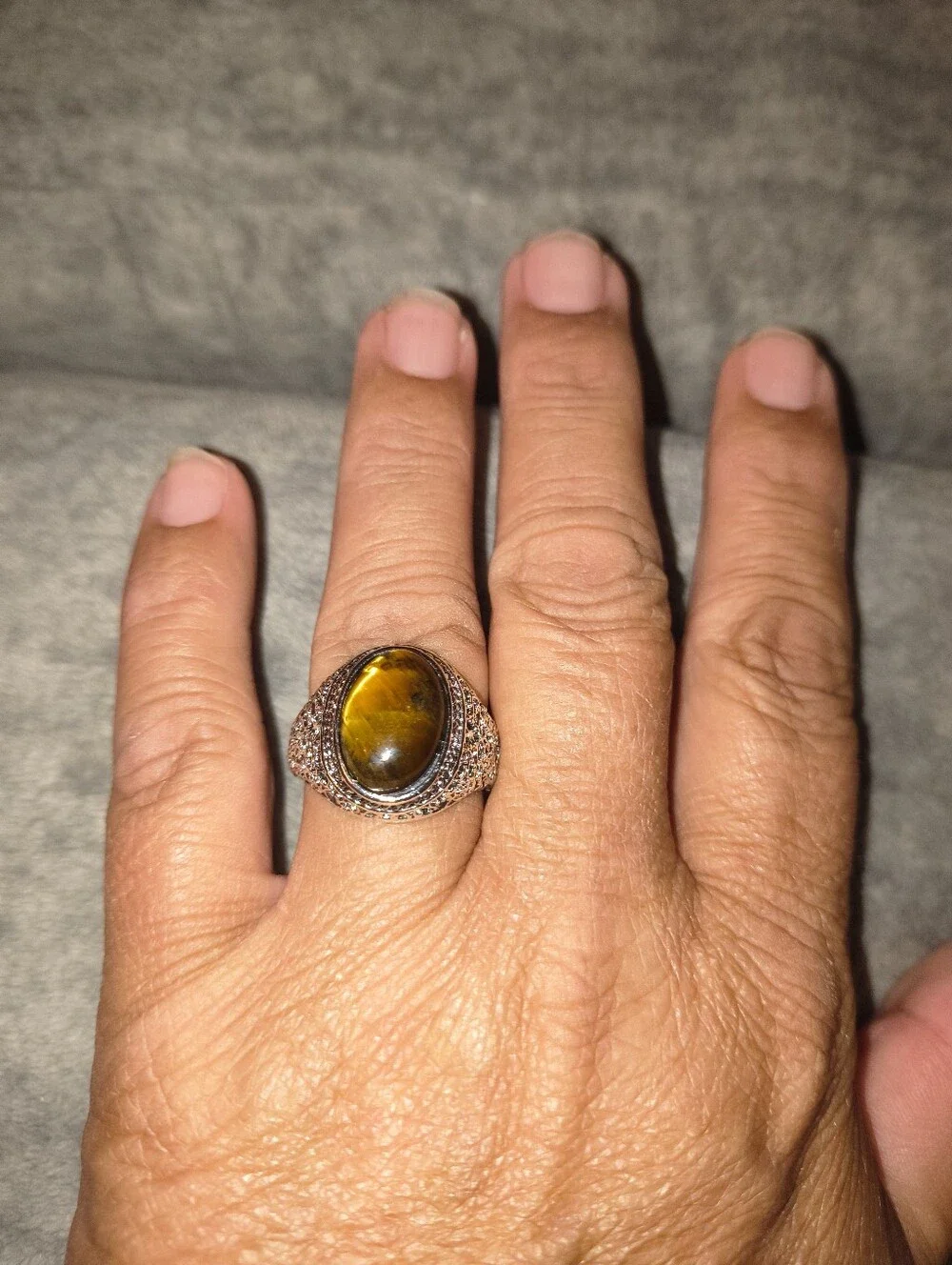 Women's  Silver Tiger Eye Statement Ring - Brown Stone